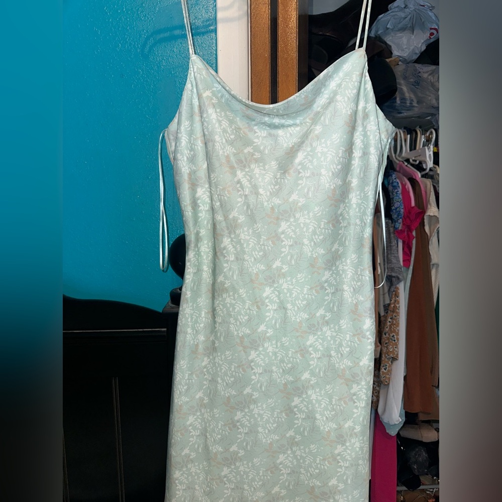 Elegant Mint Green Floral Slip Dress